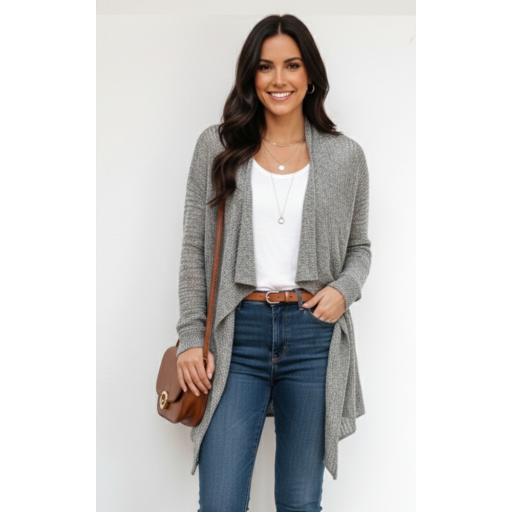 Eileen Fisher Cardigan Sweater Women XS Gray Knitted Open Front Warm Wear Winter